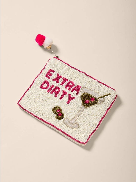 Handbags - Beaded 'Extra Dirty' Cocktail Clutch - White & Pink